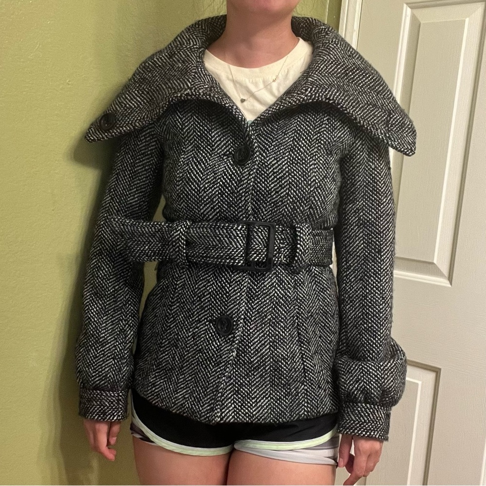 H&M Black/Gray/White Wool Winter Coat